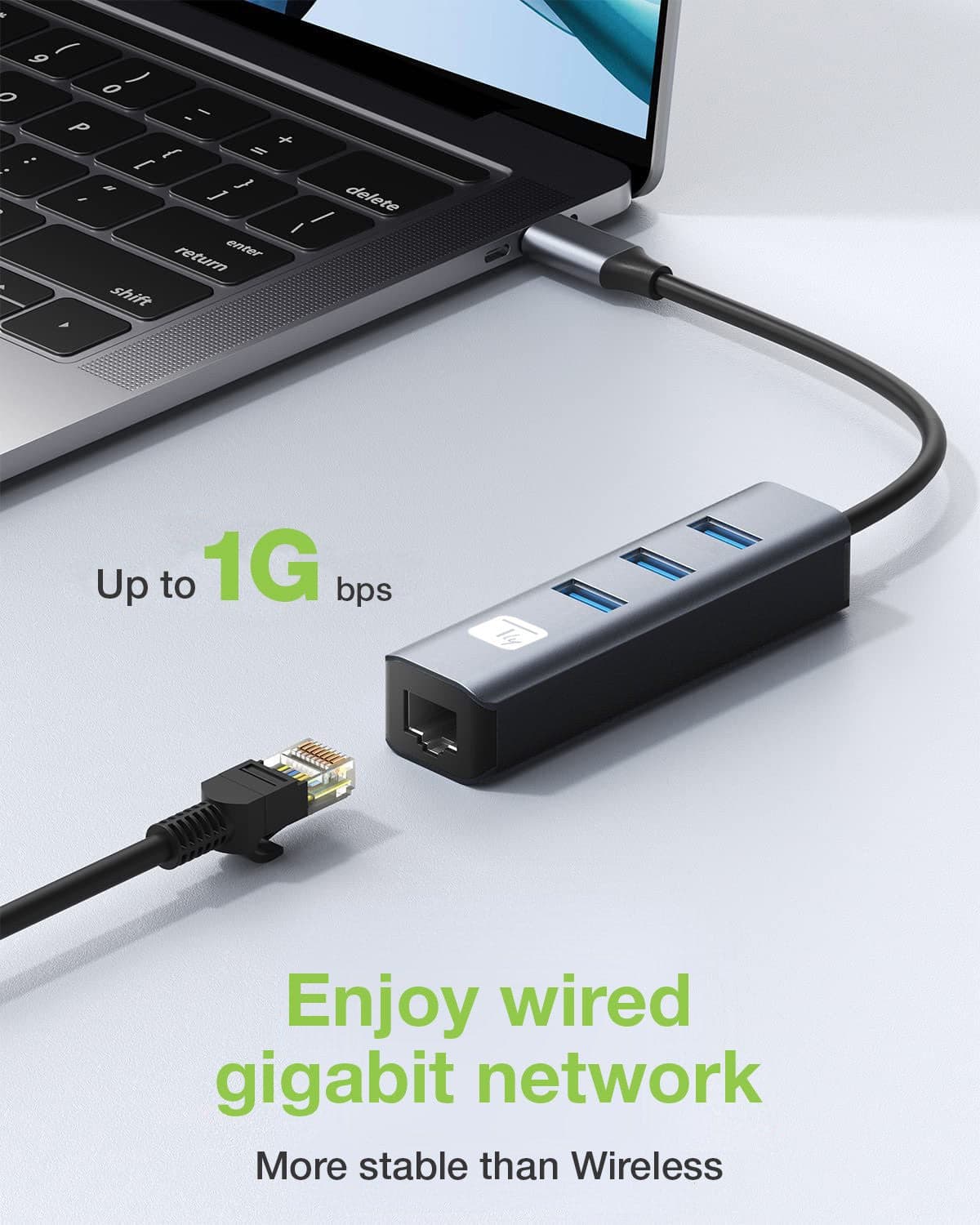 Adattatore Convertitore USB-C&trade a RJ45 Gigabit con Hub 3 Porte USB 5 Gbps in Adattatori USB wireless Scontolo.net - Potenza, commercioVirtuoso.it