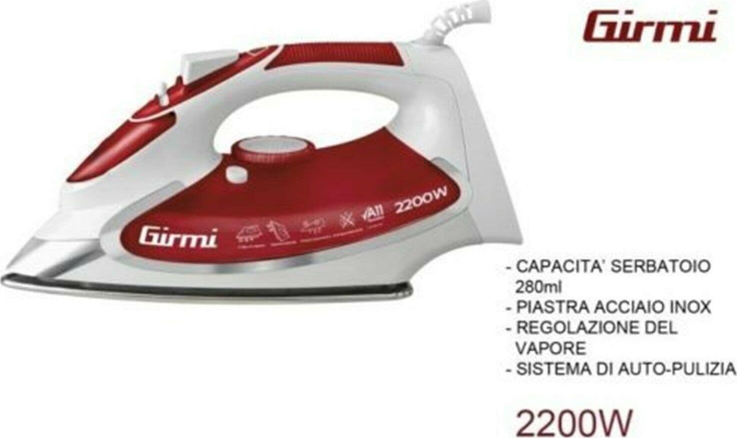 GIRMI FERRO DA STIRO A VAPORE REGOLABILE PIASTRA INOX ST50 2200W FER 265409 in prodotto EuroStore07 - Alatri, commercioVirtuoso.it