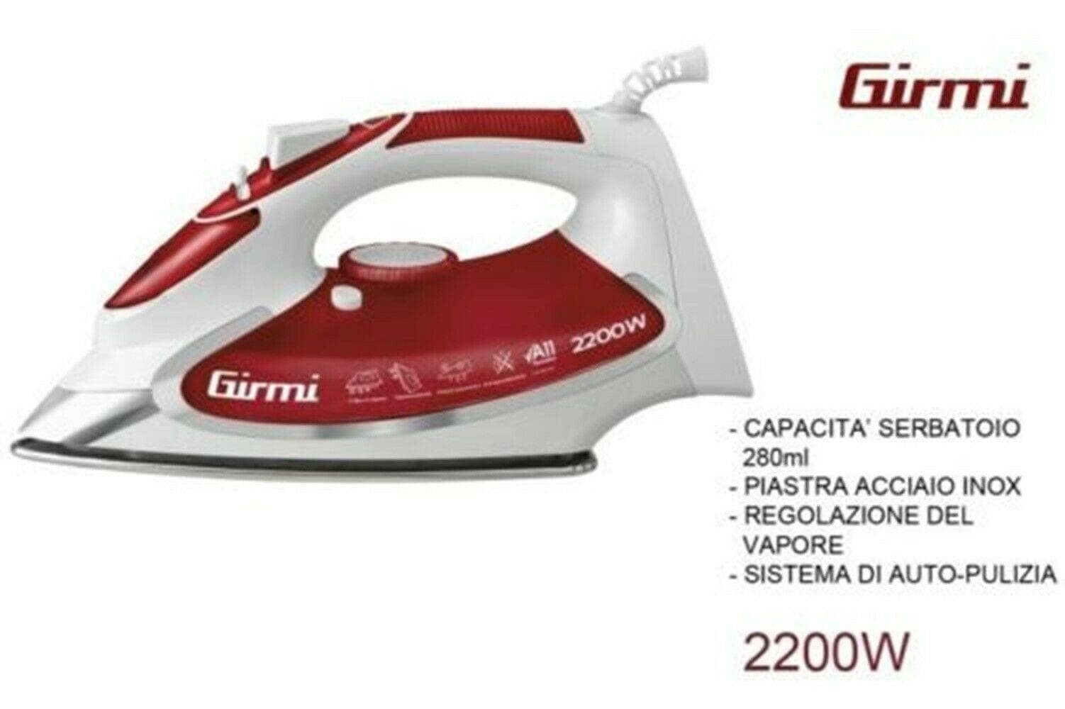 GIRMI FERRO DA STIRO A VAPORE REGOLABILE PIASTRA INOX ST50 2200W FER 265409 in prodotto EuroStore07 - Alatri, commercioVirtuoso.it