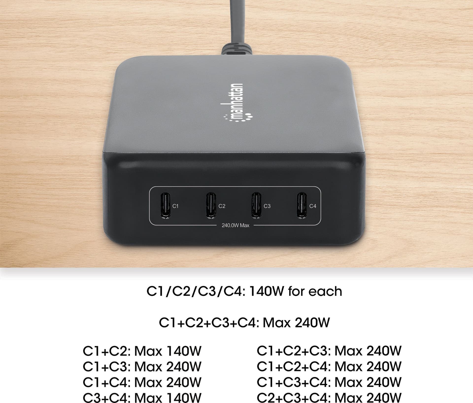 Stazione di Ricarica USB-C&trade Power Delivery 4 Porte GaN 240W / PD3.2 in Caricabatterie da muro Scontolo.net - Potenza, commercioVirtuoso.it