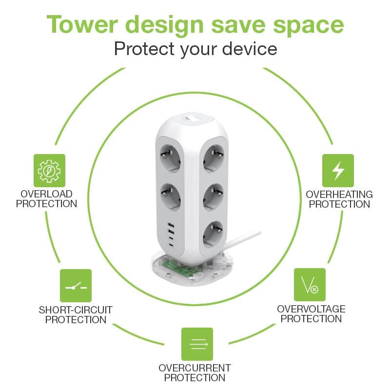 Multipresa da Tavolo Torretta di Alimentazione 11 Prese Schuko 2 USB-A e 2 USB-C&trade in Multiprese Scontolo.net - Potenza, commercioVirtuoso.it