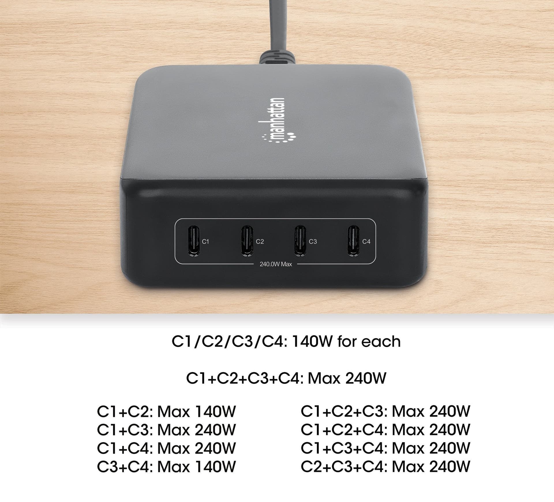 Stazione di Ricarica USB-C&trade Power Delivery 4 Porte GaN 240W / PD3.2 in Caricabatterie da muro Scontolo.net - Potenza, commercioVirtuoso.it