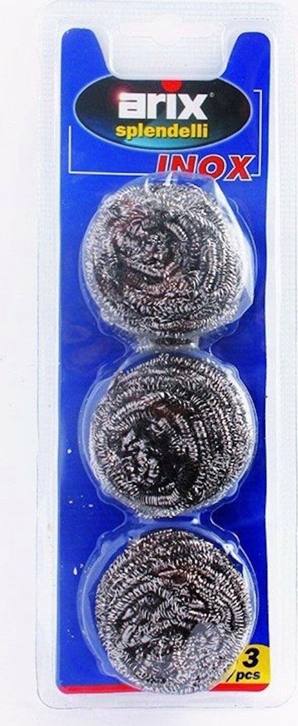 3 PAGLIETTE SPUGNETTE INOX PER FORNELLI GRIGLIE METALLI CERAMICA VETRO PRA 763105 in prodotto EuroStore07 - Alatri, commercioVirtuoso.it
