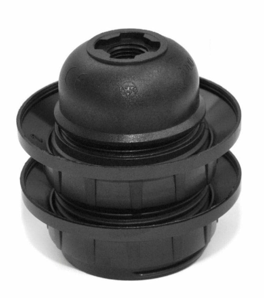 PORTALAMPADA E 27 NERO FILETTATO + 2 GHIERE IN BAKELITE ATTACCO GRANDE in prodotto EuroStore07 - Alatri, commercioVirtuoso.it