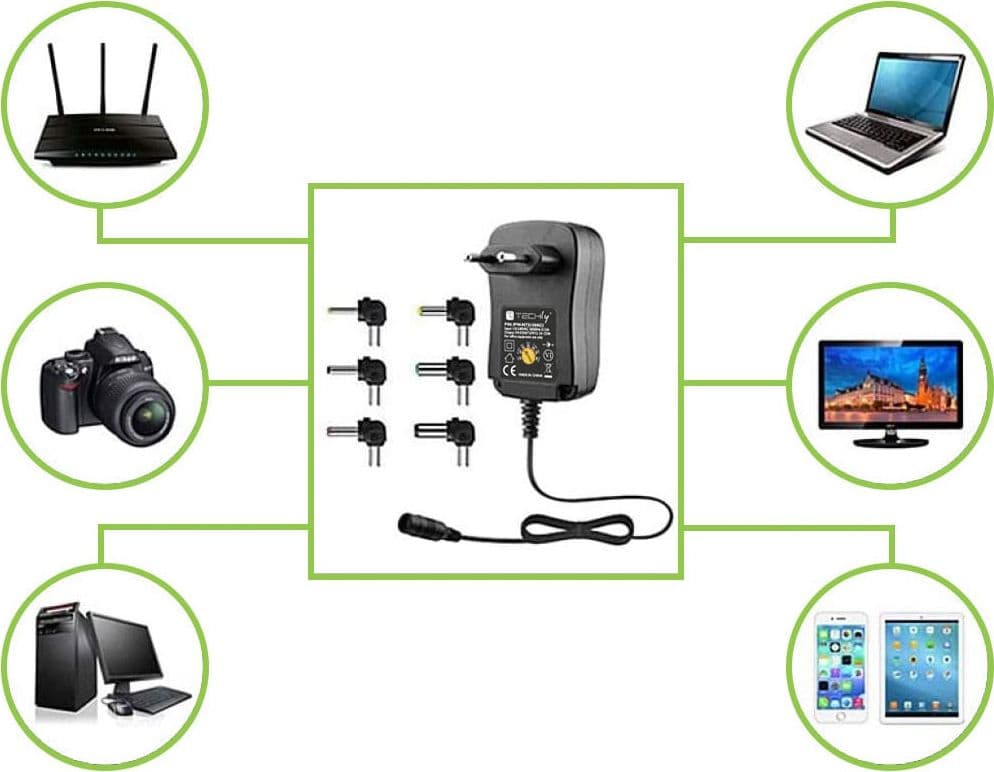 Alimentatore Universale Regolabile 7,2W AC/DC 3V-12V 600 mA con 6 Spine DC Porta USB 1A in Adattatori da viaggio Scontolo.net - Potenza, commercioVirtuoso.it