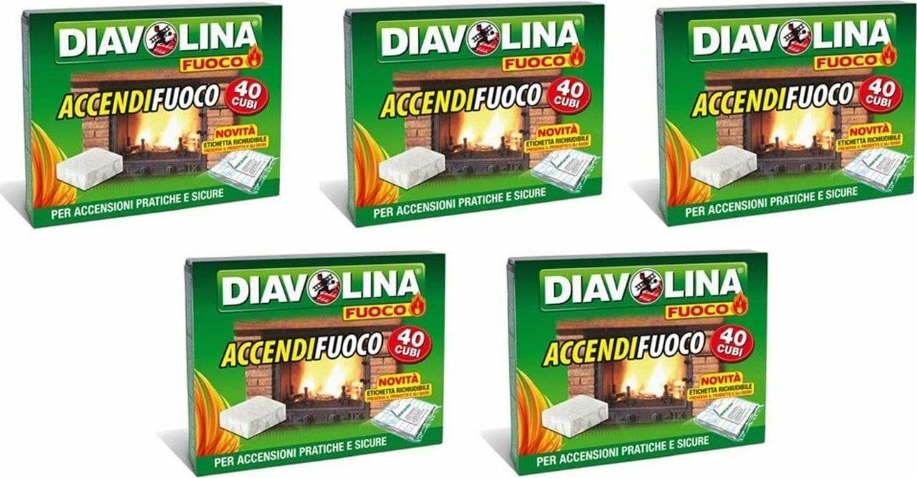 DIAVOLINA ACCENDIFUOCO 5 CONFEZIONI DA 40 CUBETTI STUFA BARBECUE ORIGINALE in prodotto EuroStore07 - Alatri, commercioVirtuoso.it