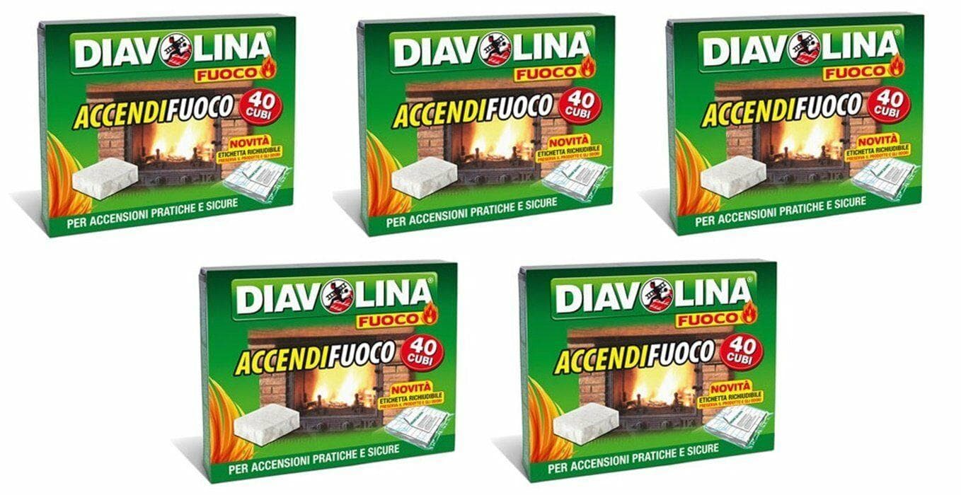 DIAVOLINA ACCENDIFUOCO 5 CONFEZIONI DA 40 CUBETTI STUFA BARBECUE ORIGINALE in prodotto EuroStore07 - Alatri, commercioVirtuoso.it