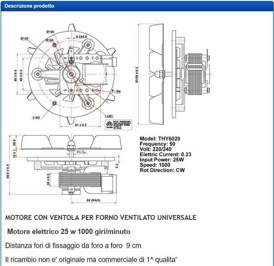 CU1 MOTORE CON VENTOLA PER FORNO VENTILATO UNIVERSALE 220 VOLT 20 WATT in prodotto EuroStore07 - Alatri, commercioVirtuoso.it