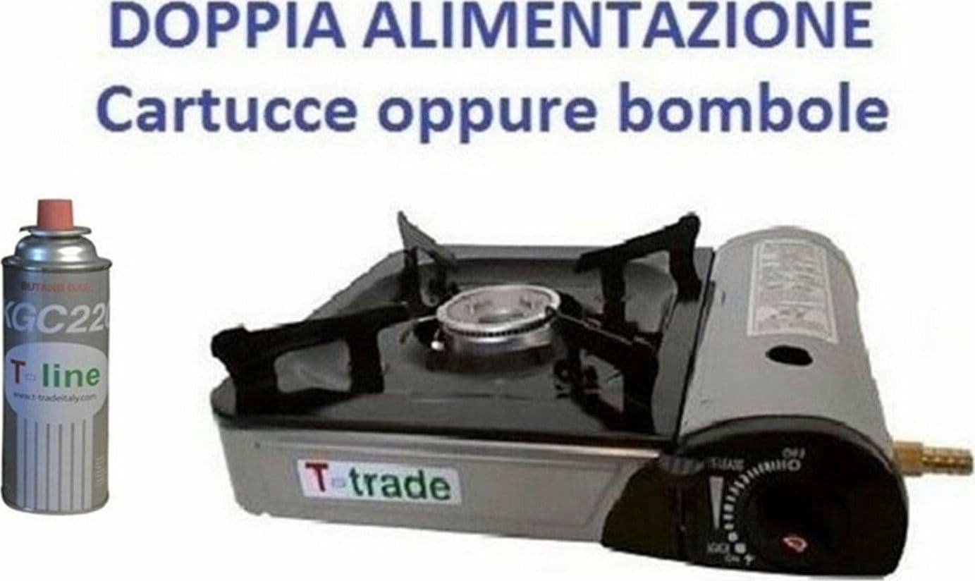 CUCINA A GAS A VALIGIA +1 CARTUCCIA CAMPEGGIO FORNELLO DOPPIO ALLACCIO / BOMBOLA in prodotto EuroStore07 - Alatri, commercioVirtuoso.it