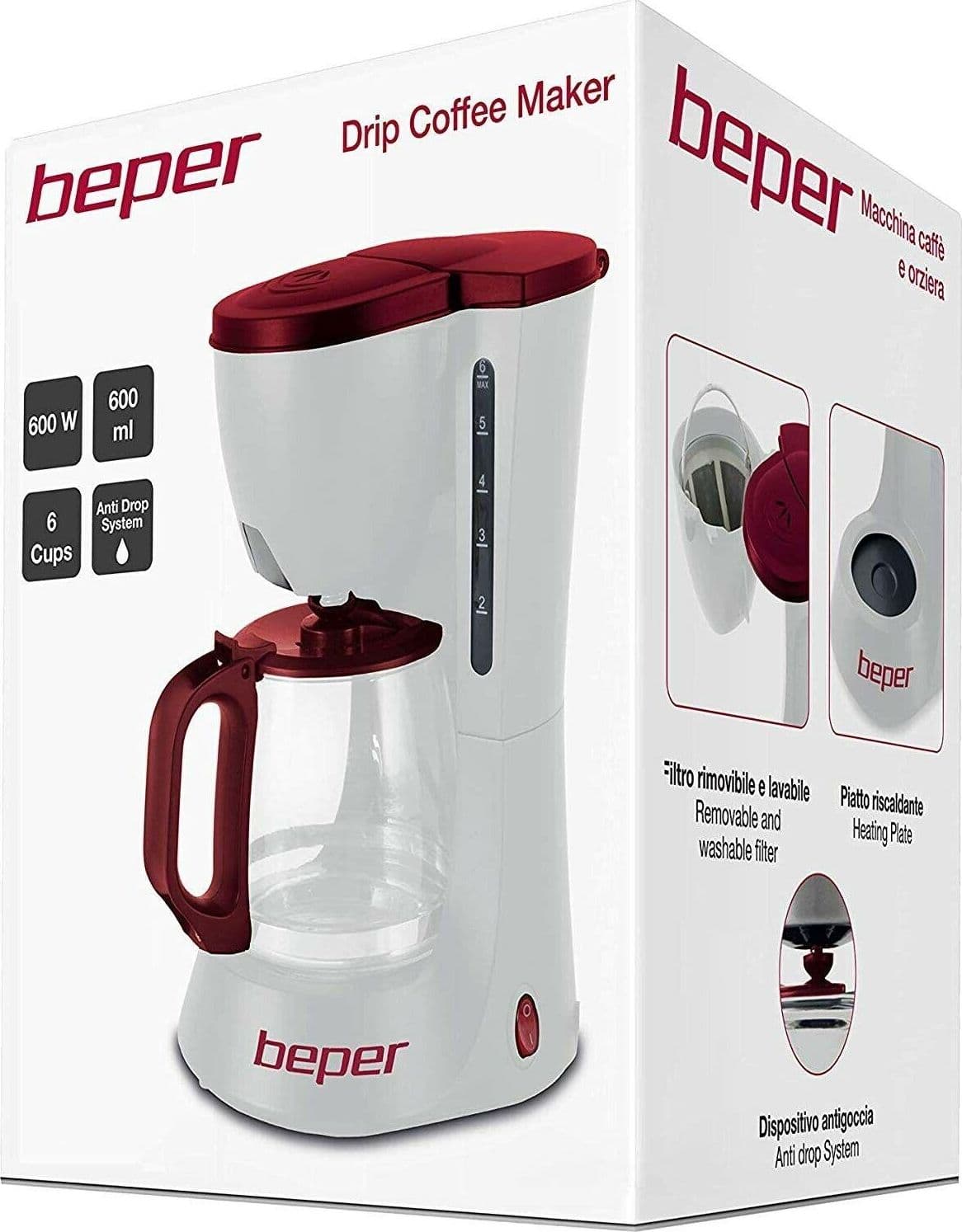 BEPER Macchina Caffe Americano, 600 W, 6 Cups [Classe di efficienza energetica B in prodotto EuroStore07 - Alatri, commercioVirtuoso.it