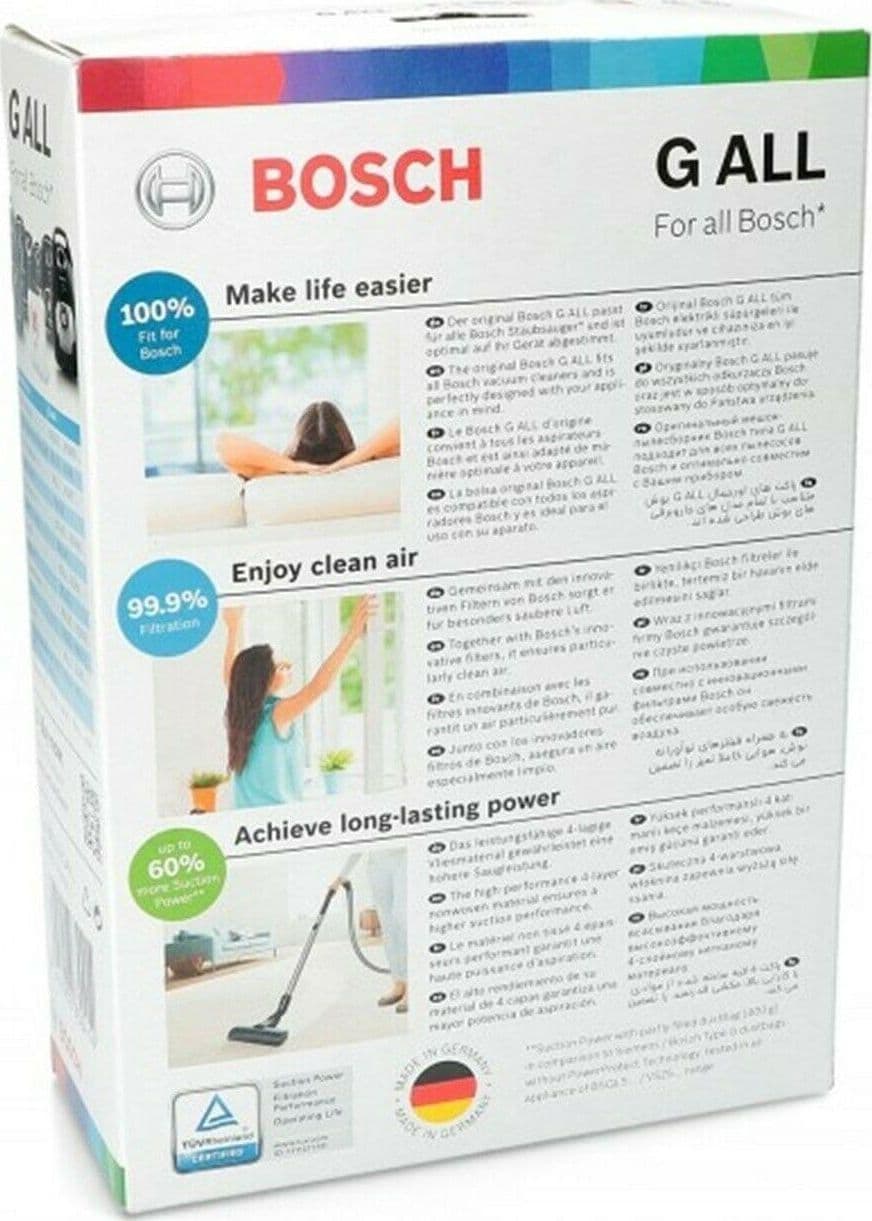 4 X 4 SACCHETTI BOSCH ORIGINALE TIPO G ASPIRAPOLVERE IN CARTA + FILTRO 00460714 in prodotto EuroStore07 - Alatri, commercioVirtuoso.it