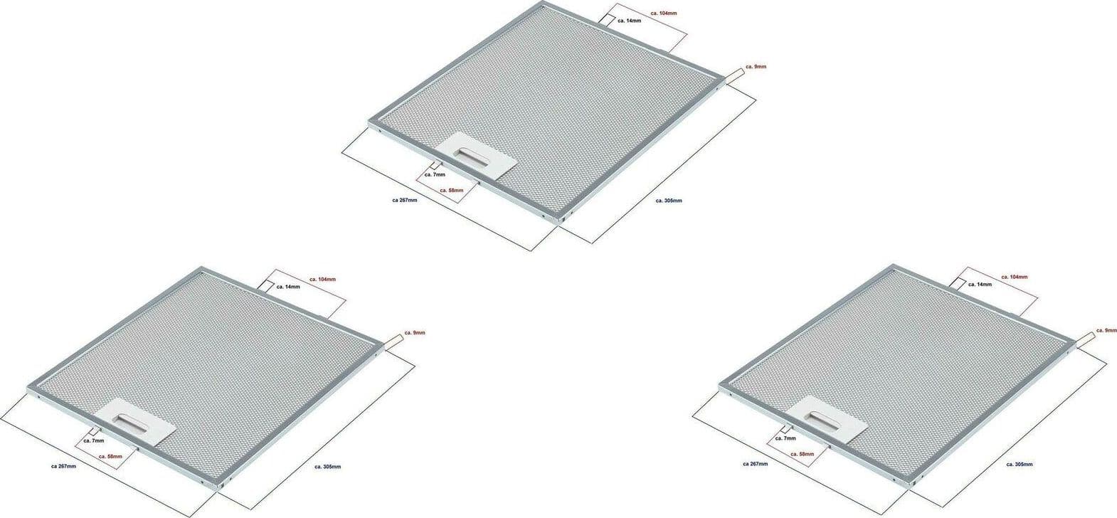 3 PZ ELICA GRI0009219A- 1010GY  FILTRO CAPPA METALLICO 305x267x9 mm   F 239 in prodotto EuroStore07 - Alatri, commercioVirtuoso.it