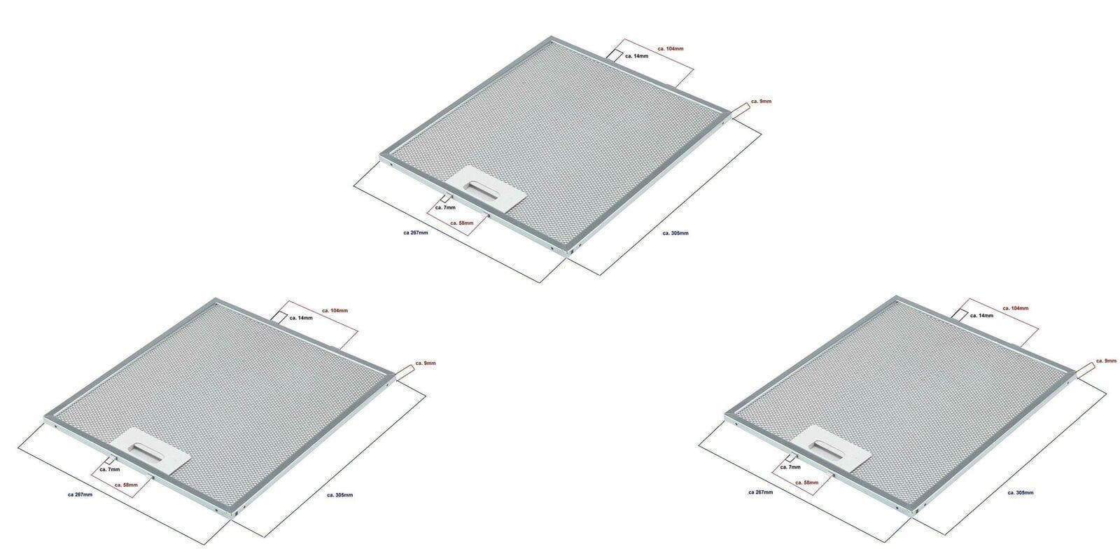 3 PZ ELICA GRI0009219A- 1010GY  FILTRO CAPPA METALLICO 305x267x9 mm   F 239 in prodotto EuroStore07 - Alatri, commercioVirtuoso.it