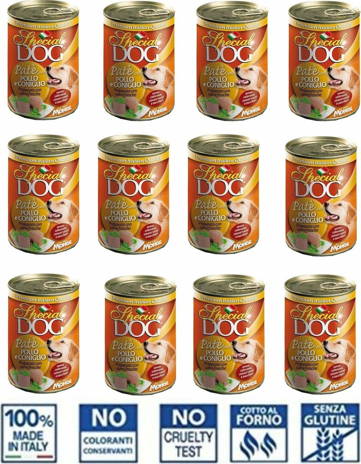 MONGE SPECIAL DOG PATE' 12 PEZZI DA 400 GR CARNE POLLO / CONIGLIO CANI ADULTI in prodotto EuroStore07 - Alatri, commercioVirtuoso.it