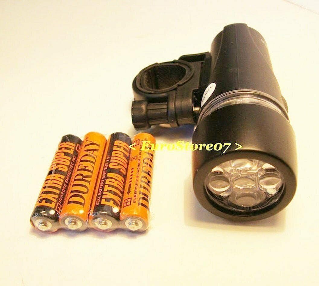 FARO ANTERIORE BIANCO 5 LED BICICLETTA UNIVERSALE LUCE FANALINO A BATTERIA BC 31 in prodotto EuroStore07 - Alatri, commercioVirtuoso.it