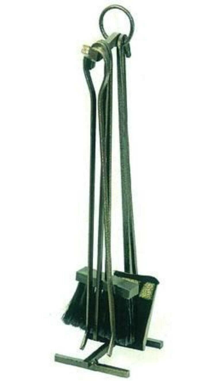 SET ATTREZZI PER CAMINO 4 PZ IN FERRO BATTUTO NERO cm.16x48h -- DF 700625 in prodotto EuroStore07 - Alatri, commercioVirtuoso.it