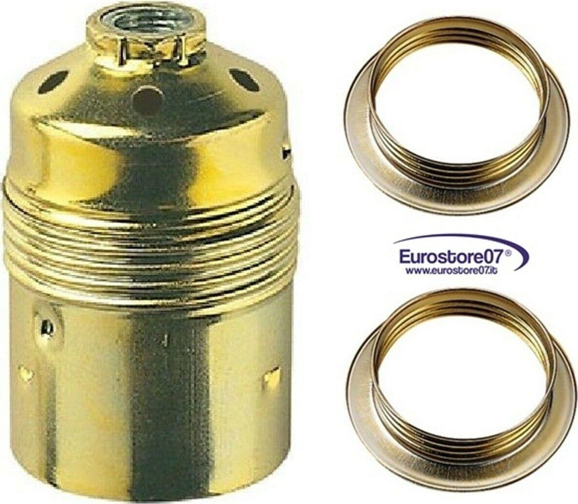 PORTALAMPADA GRANDE IN OTTONE ATTACCO E 27 CON ESTERNO FILETTATO + 2 GHIERE in prodotto EuroStore07 - Alatri, commercioVirtuoso.it