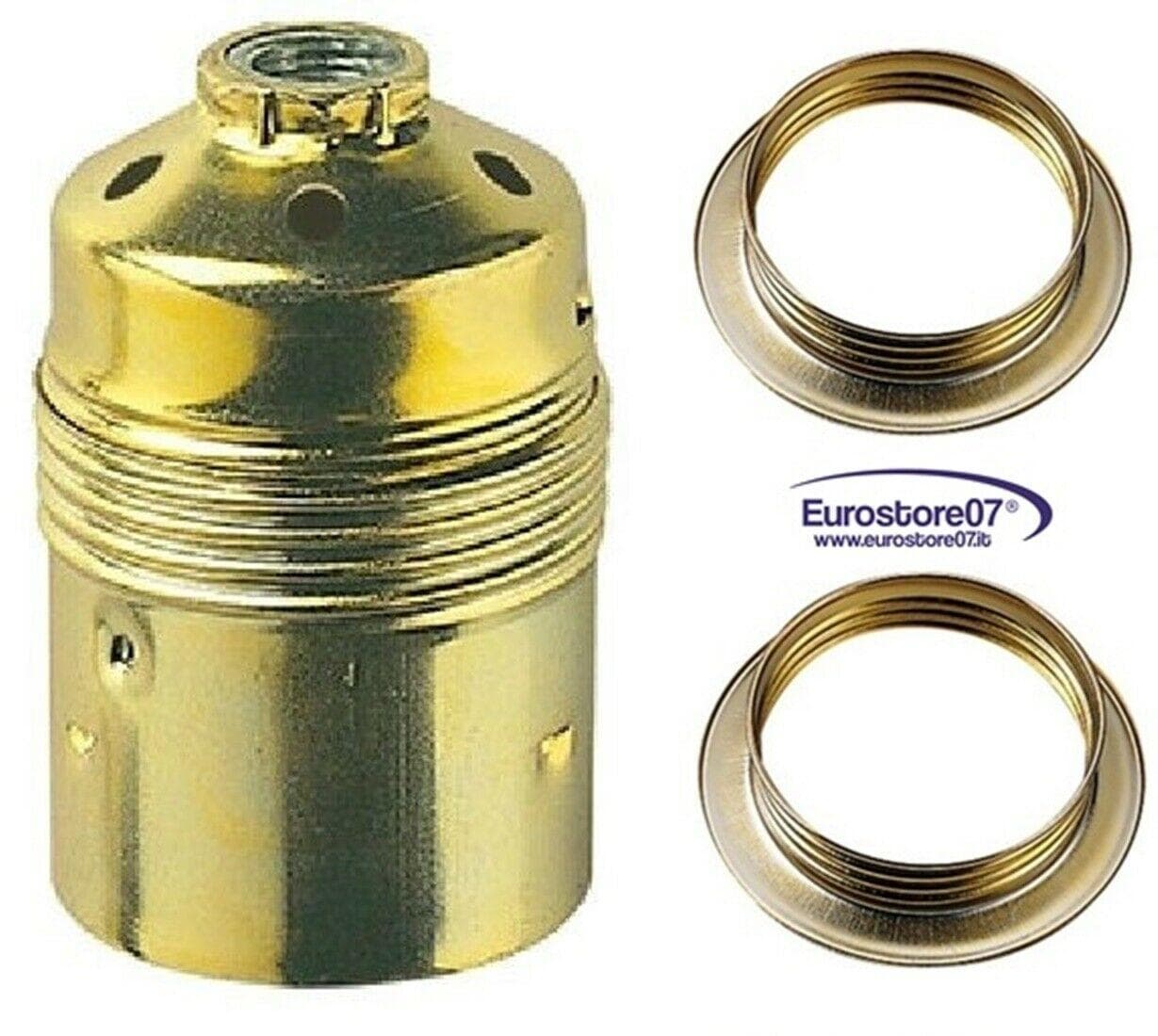 PORTALAMPADA GRANDE IN OTTONE ATTACCO E 27 CON ESTERNO FILETTATO + 2 GHIERE in prodotto EuroStore07 - Alatri, commercioVirtuoso.it