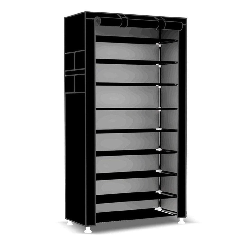 Scarpiera Salvaspazio 10Ripiani 27Paia Struttura Metallo Tessuto TNT 60x30 H160cm Nero