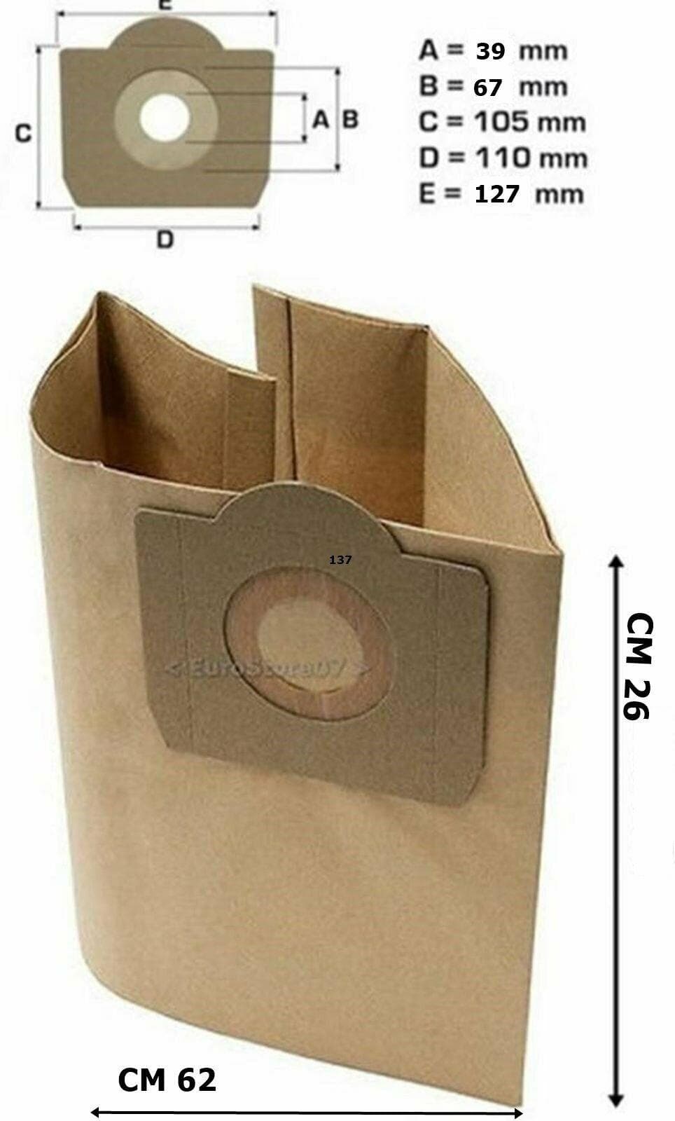 5 SACCHETTI ASPIRAPOLVERE LAVORWASH VENTI / ASHLEY / GP / GENIO 5.212.0016 LW 1 in prodotto EuroStore07 - Alatri, commercioVirtuoso.it