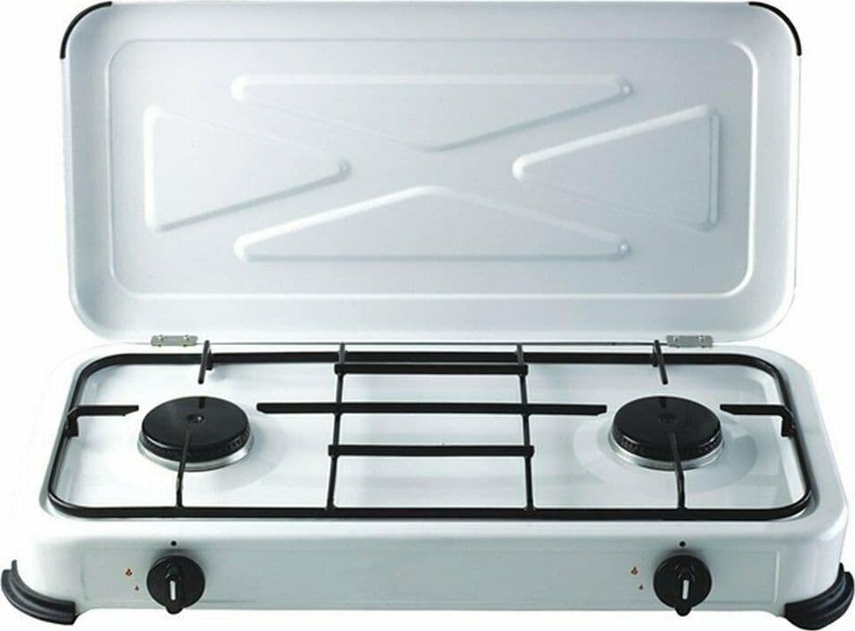 FORNELLO GAS 2 FUOCHI BIANCO A GAS BOMBOLA CM 30 X 60 CASA CAMPEGGIO GITA in prodotto EuroStore07 - Alatri, commercioVirtuoso.it
