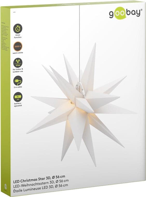 Stella di Natale LED 3D &oslash 56 cm Funzionamento a Batteria in Catene luminose Scontolo.net - Potenza, commercioVirtuoso.it
