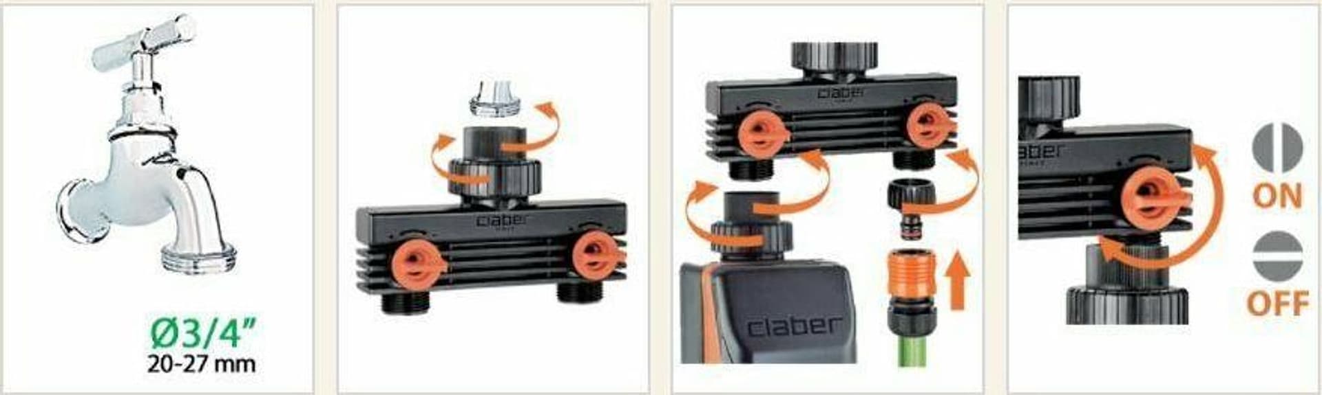 CLABER 91589 PRESA A DUE VIE 3/4' MASCHIO GIARDINO IRRIGAZIONE RUBINETTI in prodotto EuroStore07 - Alatri, commercioVirtuoso.it