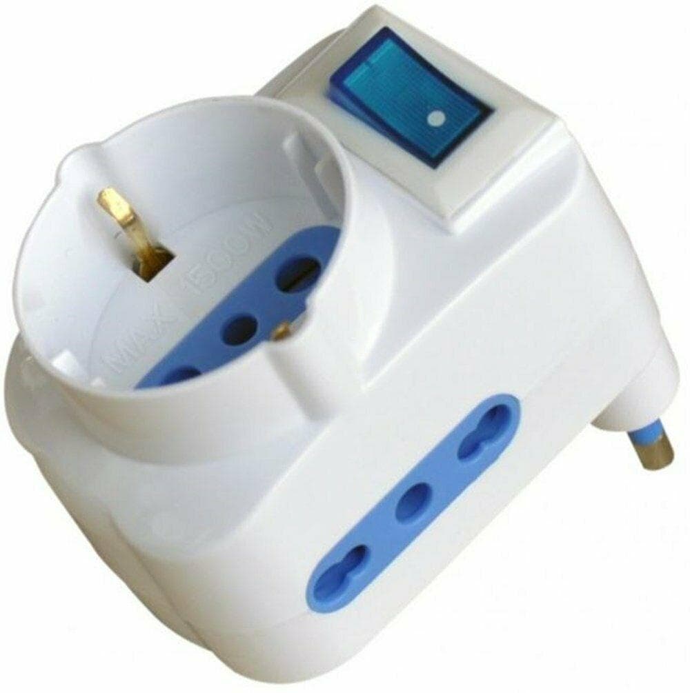 ADATTATORE TRIPLO 2 BIPASSO + 1 SCHUKO CON INTERRUTTORE SPINA GRANDE FER 307642 in prodotto EuroStore07 - Alatri, commercioVirtuoso.it