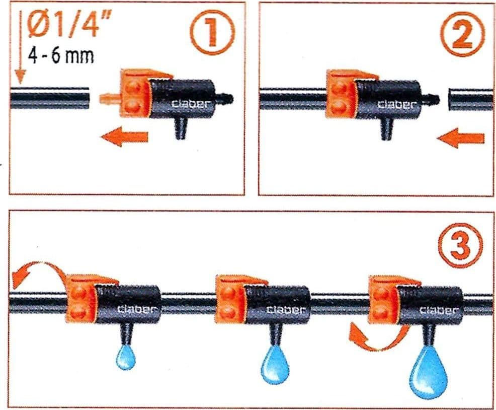CLABER 91217 GOCCIOLATORE IN LINEA REGOLABILE 0/6 L/h 10 PEZZI X TUBO 4-6 MM in prodotto EuroStore07 - Alatri, commercioVirtuoso.it