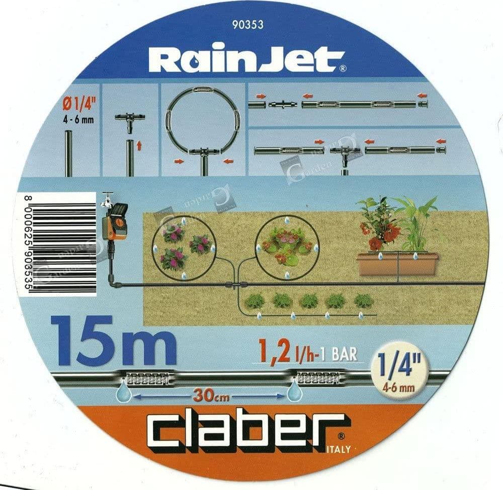 CLABER 90353 TUBO GOCCIOLANTE 1/4" Mt.15 IRRIGAZIONE A GOCCIA GIARDINO BALCONE in prodotto EuroStore07 - Alatri, commercioVirtuoso.it