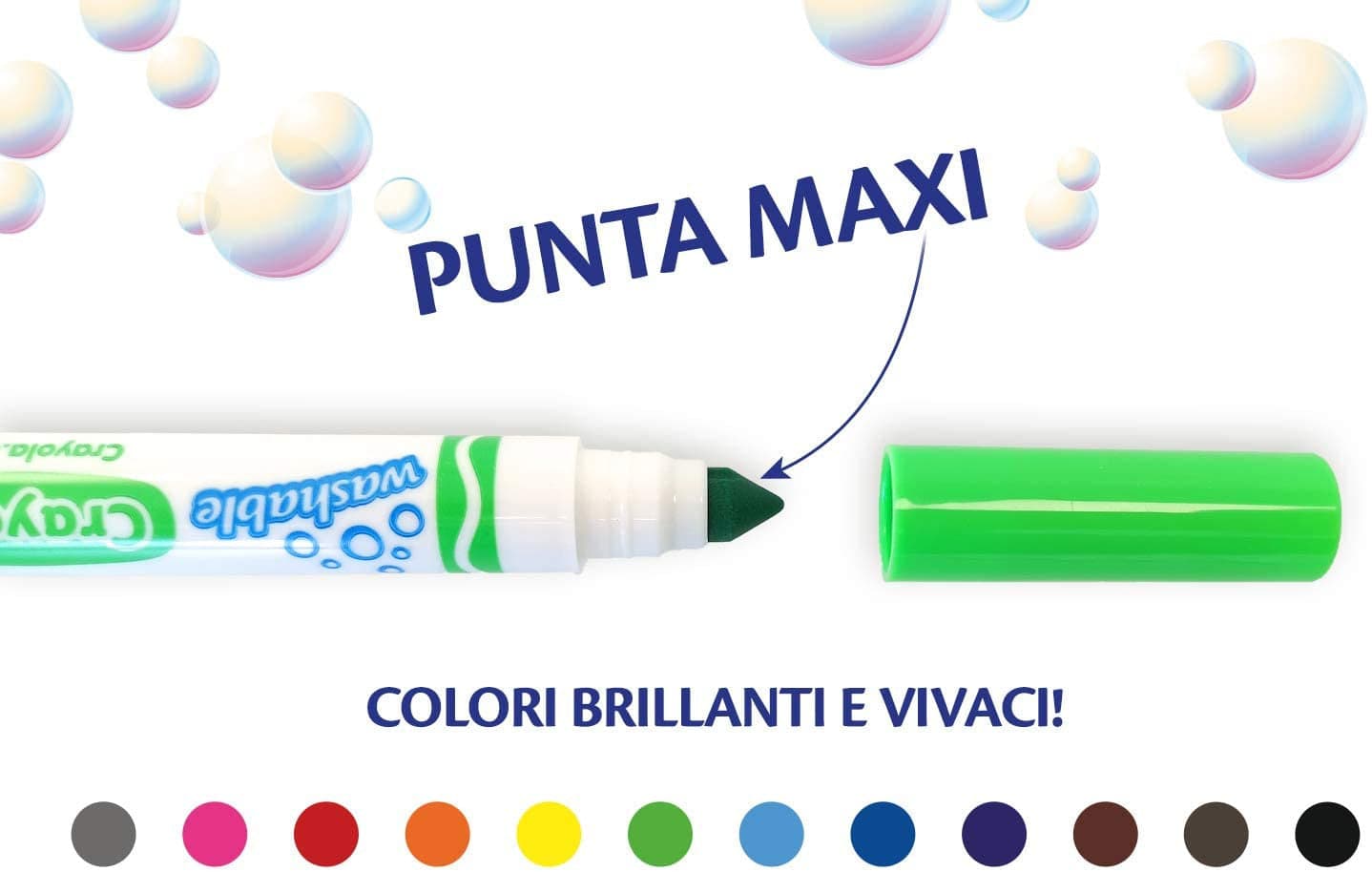58-8340 - 12 Pennarelli Lavabili con Punta Maxi in Fibre Super-Resistente in Pennarelli per bambini Centro Bimbo - Siderno, commercioVirtuoso.it