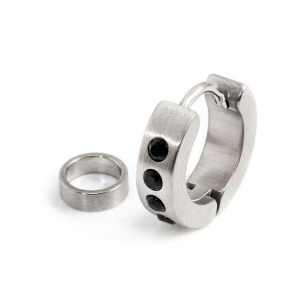 Marlù MONO ORECCHINO CERCHIO ACCIAIO SATINATO 14MM CRISTALLI NERI SP3,80MM CON ANELLO in Orecchini Alba Gioielli - Casoria, commercioVirtuoso.it