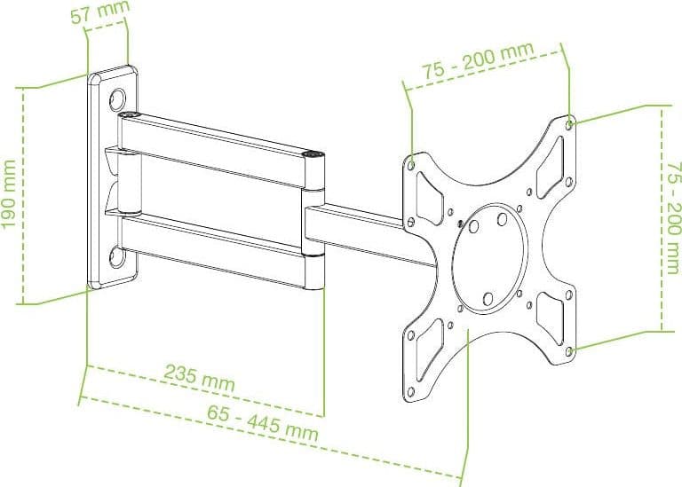 Supporto a muro per TV LED LCD 19-37'' inclinabile 3 snodi nero in Supporti da parete e da soffitto Scontolo.net - Potenza, commercioVirtuoso.it