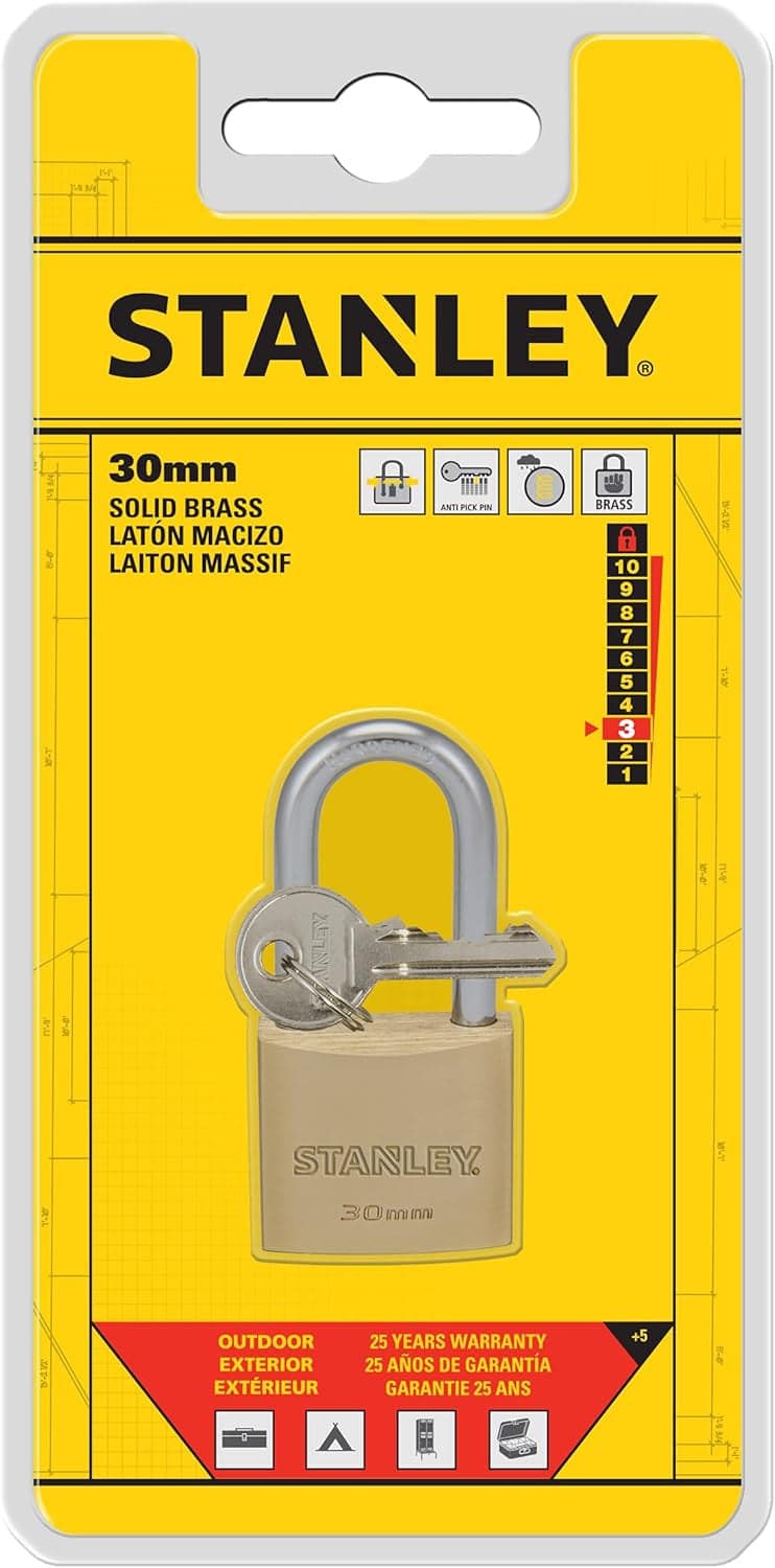 Stanley Lucchetto Arco Lungo in Acciaio Cementato, Corpo in Ottone Massiccio 30 mm, 3 Chiavi in Lucchetti con chiave Scontolo.net - Potenza, commercioVirtuoso.it
