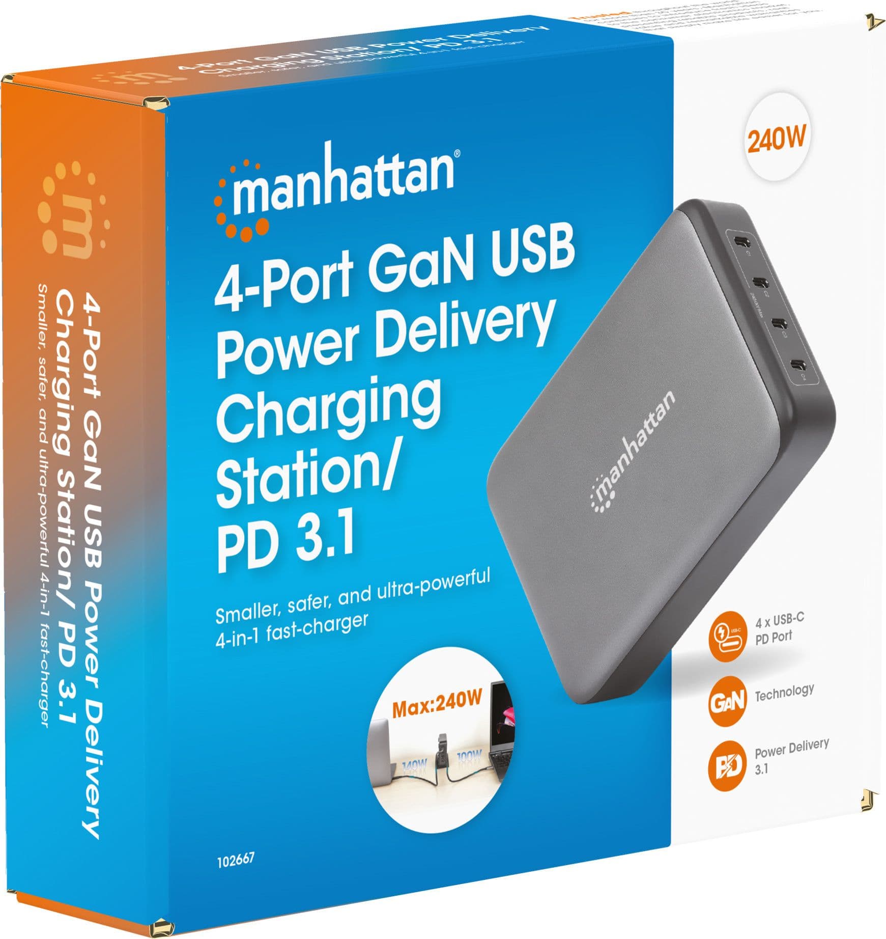 Stazione di Ricarica USB-C&trade Power Delivery 4 Porte GaN 240W / PD3.2 in Caricabatterie da muro Scontolo.net - Potenza, commercioVirtuoso.it