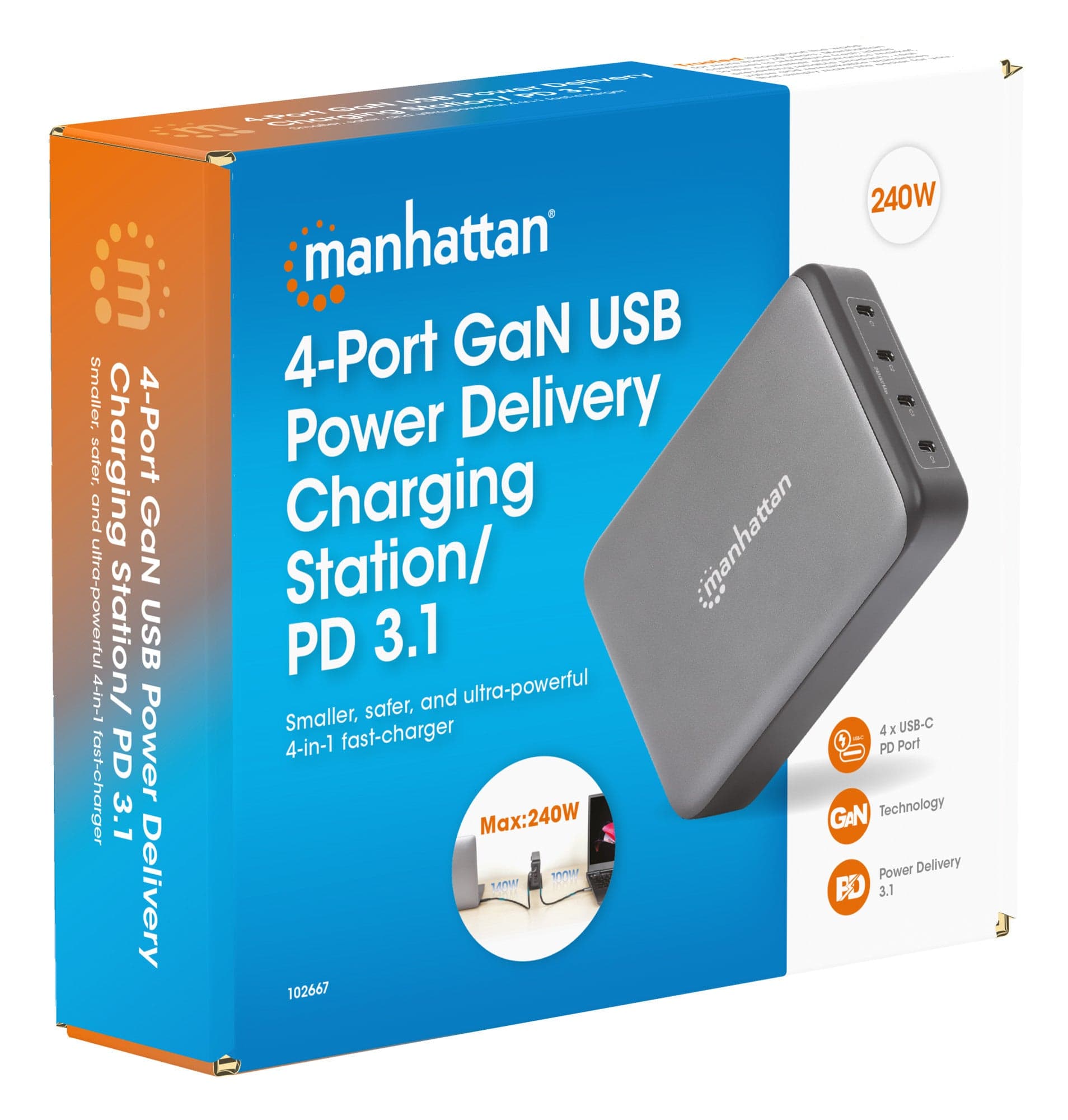 Stazione di Ricarica USB-C&trade Power Delivery 4 Porte GaN 240W / PD3.2 in Caricabatterie da muro Scontolo.net - Potenza, commercioVirtuoso.it