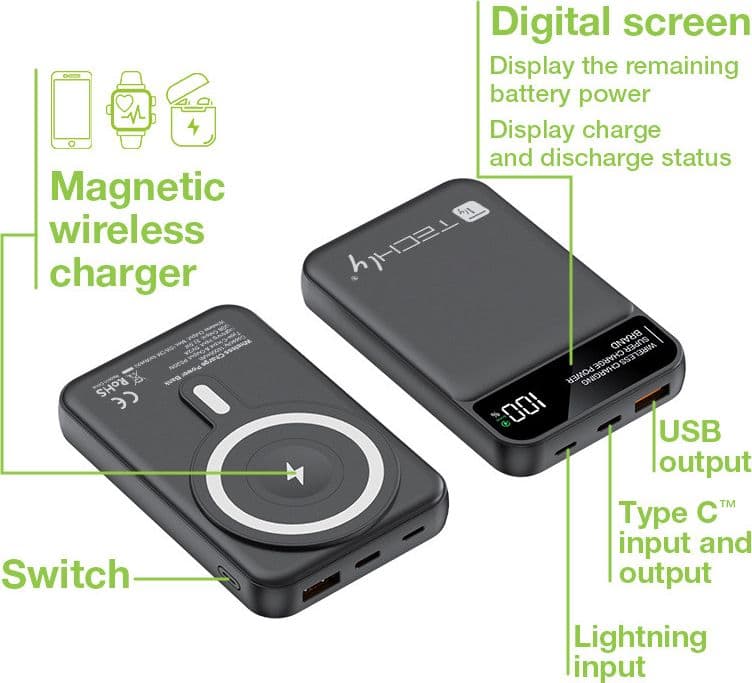 Power Bank Wireless Magnetico 3 in 1 con LED 10.000 mAh 22,5W Nero in Caricabatterie portatile Scontolo.net - Potenza, commercioVirtuoso.it