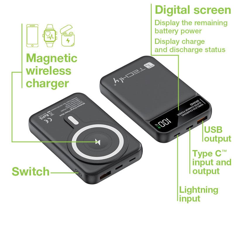 Power Bank Wireless Magnetico 3 in 1 con LED 10.000 mAh 22,5W Nero in Caricabatterie portatile Scontolo.net - Potenza, commercioVirtuoso.it