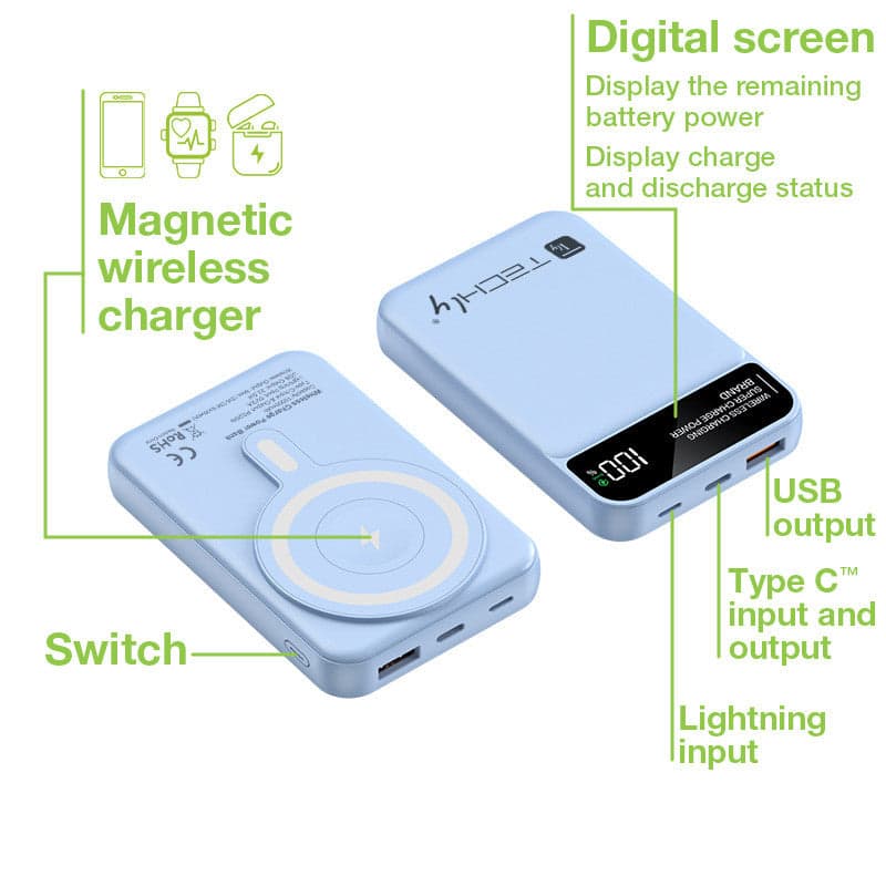 Power Bank Wireless Magnetico 3 in 1 con LED 10.000 mAh 22,5W Azzurro in Caricabatterie portatile Scontolo.net - Potenza, commercioVirtuoso.it