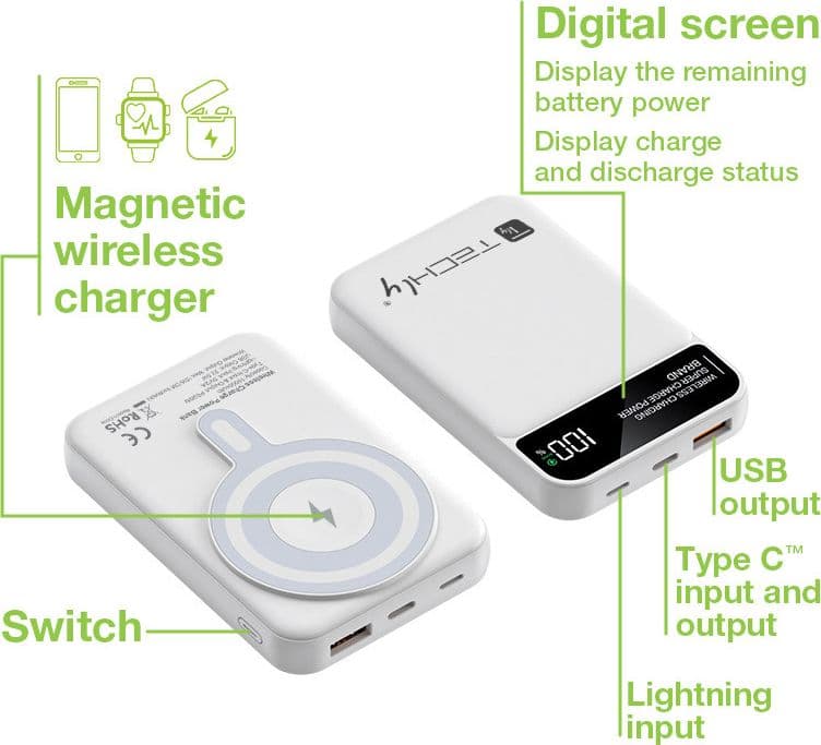 Power Bank Wireless Magnetico 3 in 1 con LED 10.000 mAh 22,5W Bianco in Caricabatterie portatile Scontolo.net - Potenza, commercioVirtuoso.it