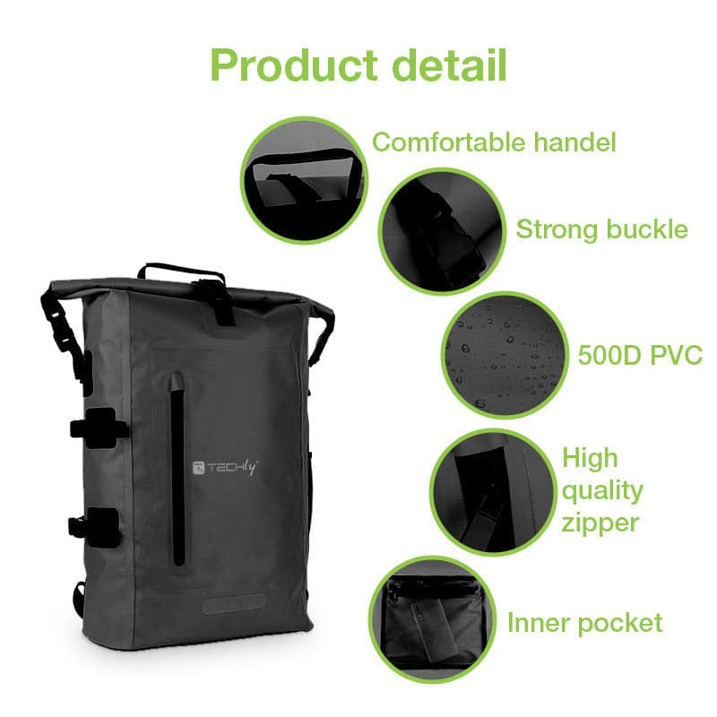 Zaino Impermeabile 25L Roll-Top con Tracolla Regolabile Nero in Sacche impermeabili Scontolo.net - Potenza, commercioVirtuoso.it