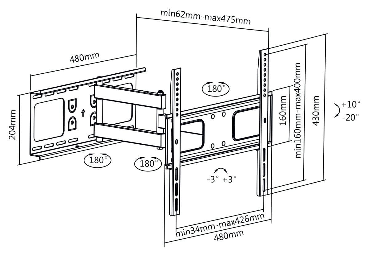 Supporto a Muro Universale Full-Motion per TV 32-55'' in Supporti da parete e da soffitto Scontolo.net - Potenza, commercioVirtuoso.it
