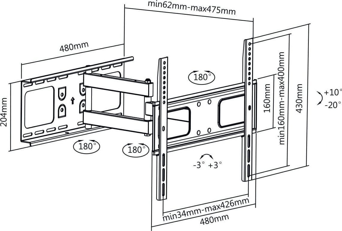 Supporto a Muro Universale Full-Motion per TV 32-55'' in Supporti da parete e da soffitto Scontolo.net - Potenza, commercioVirtuoso.it