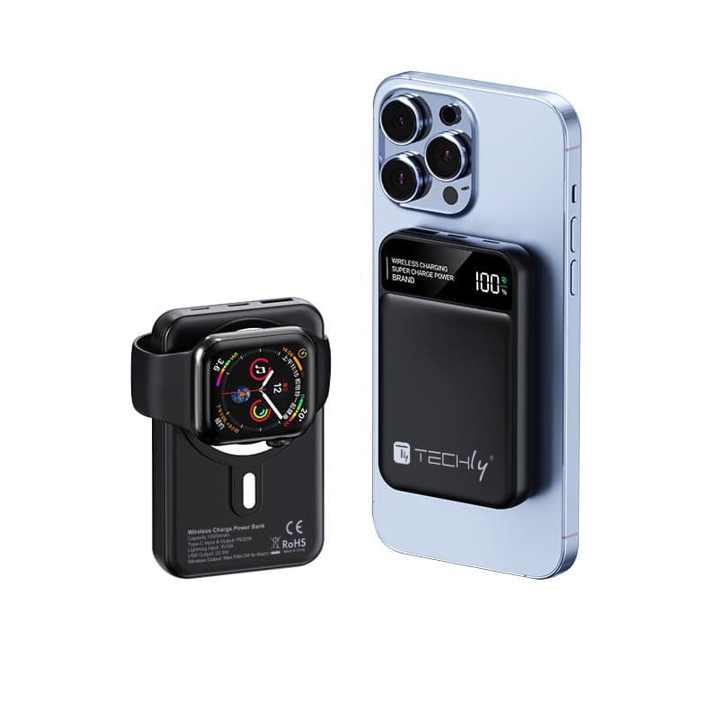 Power Bank Wireless Magnetico 3 in 1 con LED 10.000 mAh 22,5W Nero in Caricabatterie portatile Scontolo.net - Potenza, commercioVirtuoso.it
