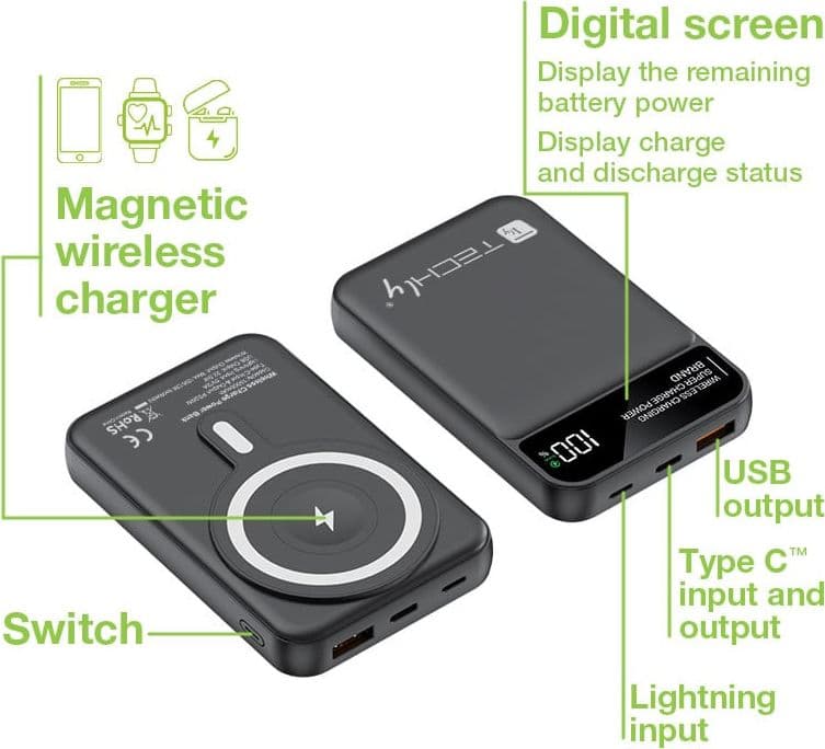Power Bank Wireless Magnetico 3 in 1 con LED 10.000 mAh 22,5W Nero in Caricabatterie portatile Scontolo.net - Potenza, commercioVirtuoso.it