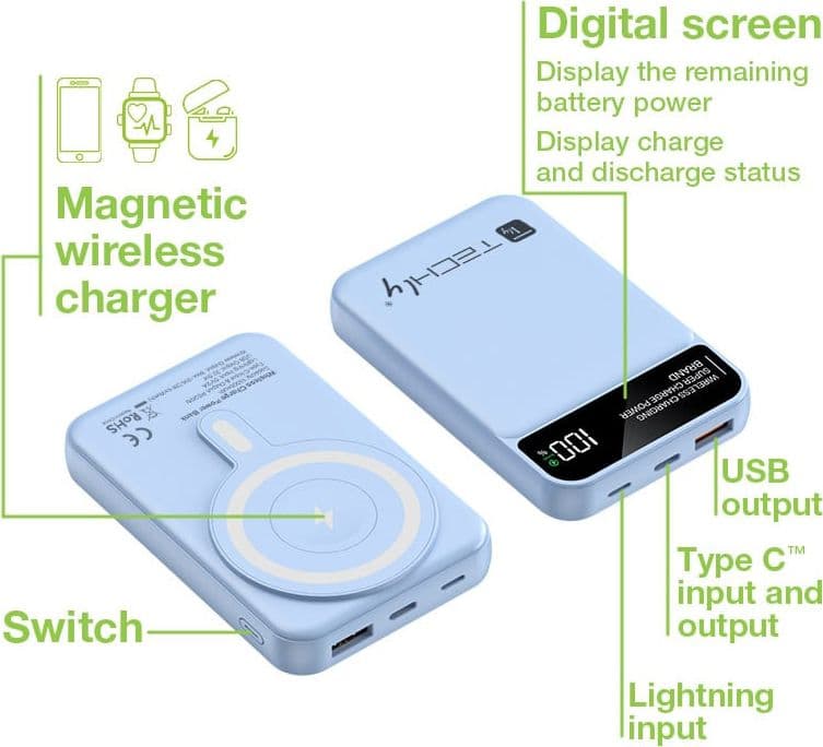 Power Bank Wireless Magnetico 3 in 1 con LED 10.000 mAh 22,5W Azzurro in Caricabatterie portatile Scontolo.net - Potenza, commercioVirtuoso.it