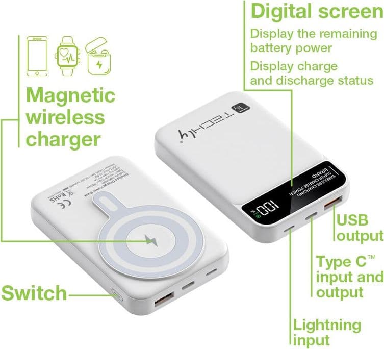 Power Bank Wireless Magnetico 3 in 1 con LED 10.000 mAh 22,5W Bianco in Caricabatterie portatile Scontolo.net - Potenza, commercioVirtuoso.it
