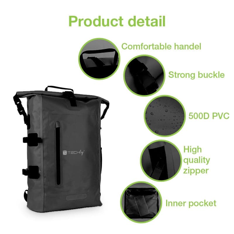 Zaino Impermeabile 25L Roll-Top con Tracolla Regolabile Nero in Sacche impermeabili Scontolo.net - Potenza, commercioVirtuoso.it