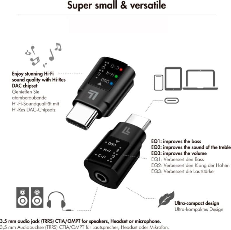 Adattatore Convertitore Audio DAC con Equalizzatore da USB-C&trade a 3,5 mm Nero in Convertitori D-A Scontolo.net - Potenza, commercioVirtuoso.it