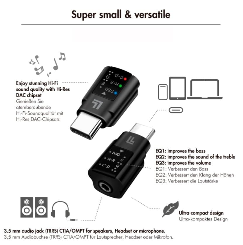 Adattatore Convertitore Audio DAC con Equalizzatore da USB-C&trade a 3,5 mm Nero in Convertitori D-A Scontolo.net - Potenza, commercioVirtuoso.it